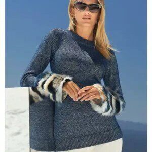NWOT Boston Proper Lurex Fur Cuff Sweater